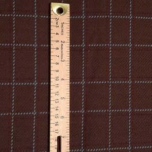 Vintage‎ Windowpane Check Fabric 1.28 Yards 60" Wide Brown Blue Wool Blend 1970s